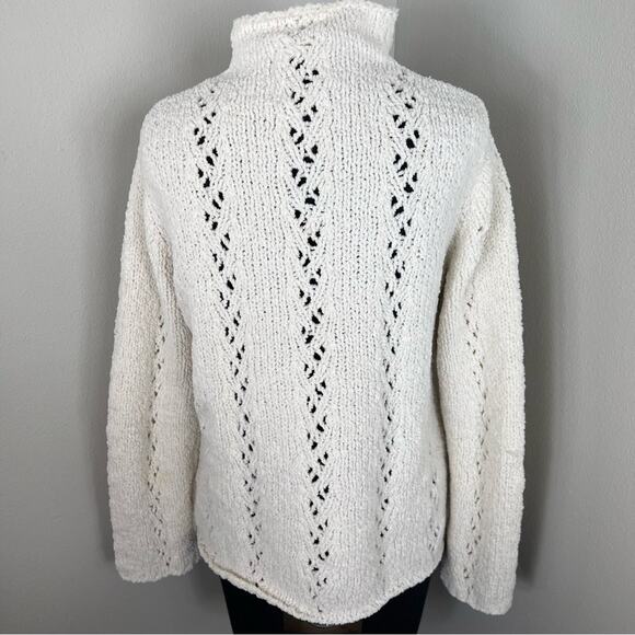 Sigrid Olsen Mock Neck Knit Sweater Soft Cream Long Sleeve Open Knit M - Picture 2 of 4